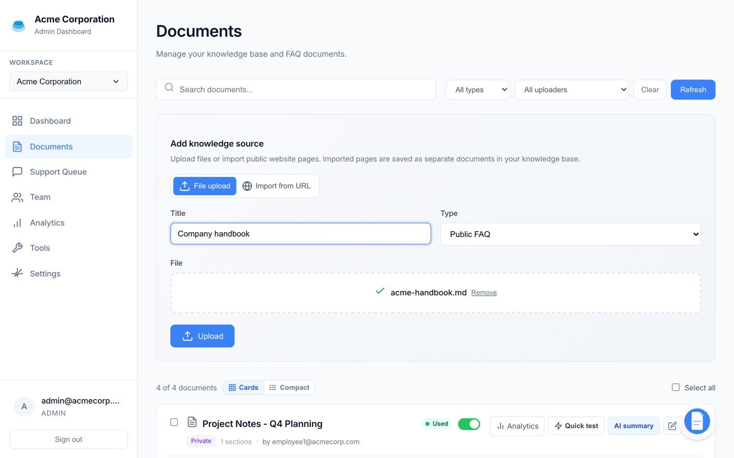 Upload as workspace or user